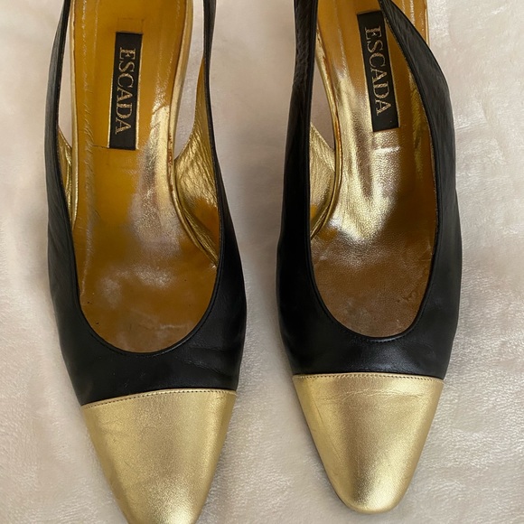 Escada sling back Chanel style. Gold tip and black - Picture 1 of 6